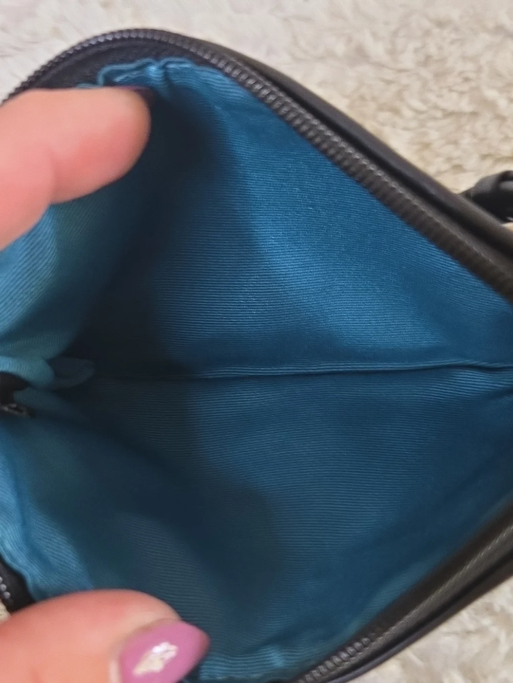 Coach Black Signature Canvas Wristlet with Blue Interior